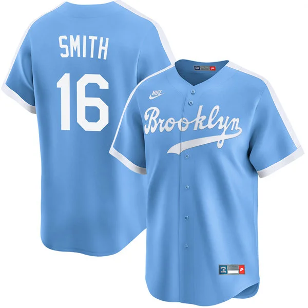 Mens Los Angeles Dodgers #16 Will Smith Light Blue Brooklyn Cooperstown Collection Jersey