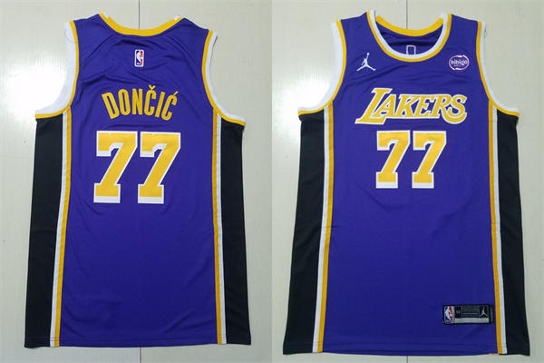 Mens Los Angeles Lakers #77 Luka Doncic Purple Statement Edition Jersey
