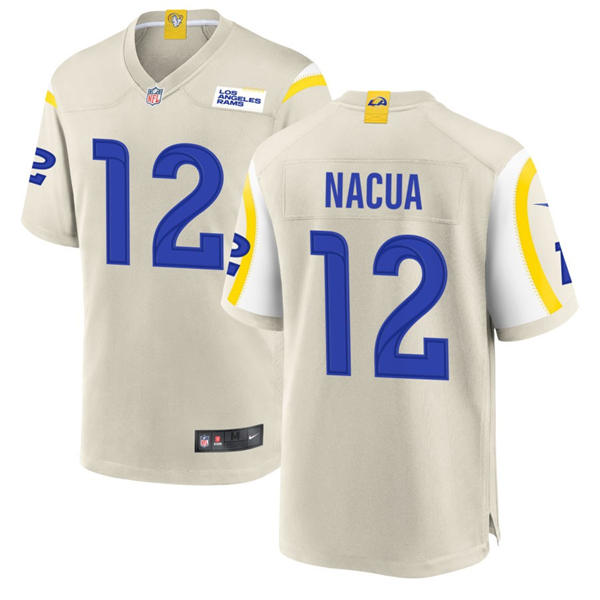 Mens Los Angeles Rams #12 Puka Nacua Nike Bone Vapor Untouchable Limited Jersey