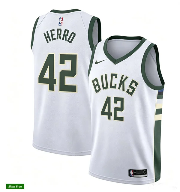 Mens Milwaukee Bucks #42 Tyler Herro Nike White Association Edition Swingman Jersey