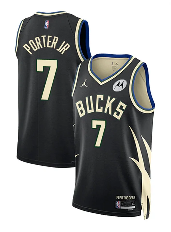 Mens Milwaukee Bucks #7 Kevin Porter Jr. Black Statement Edition Swingman Jersey