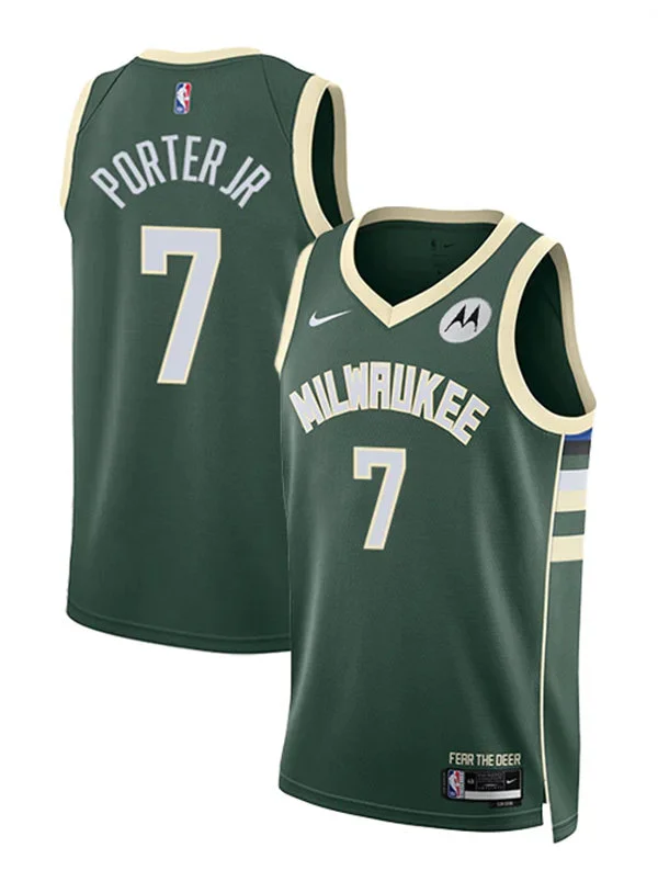 Mens Milwaukee Bucks #7 Kevin Porter Jr. Hunter Green Icon Edition Player Jersey