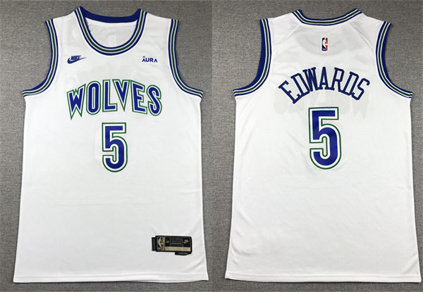Mens Minnesota Timberwolves #5 Anthony Edwards 2023-24 Classic Edition Jersey - White