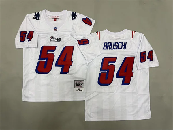 Men's New England Patriots #54 Tedy Bruschi White 1996 Mitchell & Ness Throwback Vintage Jersey