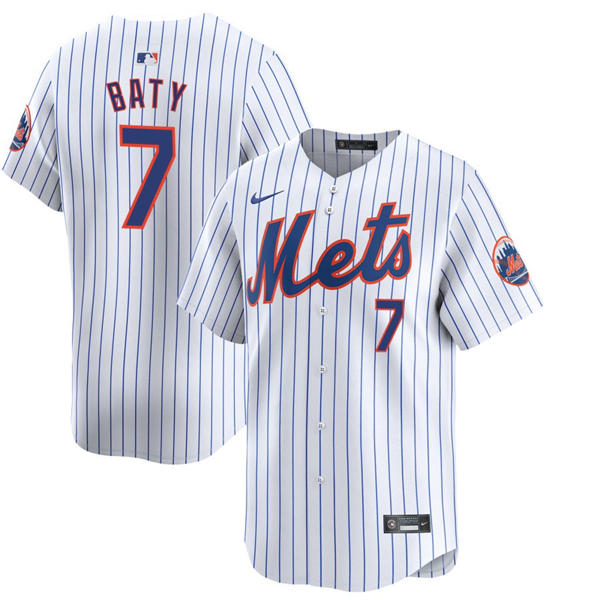Mens New York Mets #7 Brett Baty Nike Home White Pinstripe Limited Player Jersey