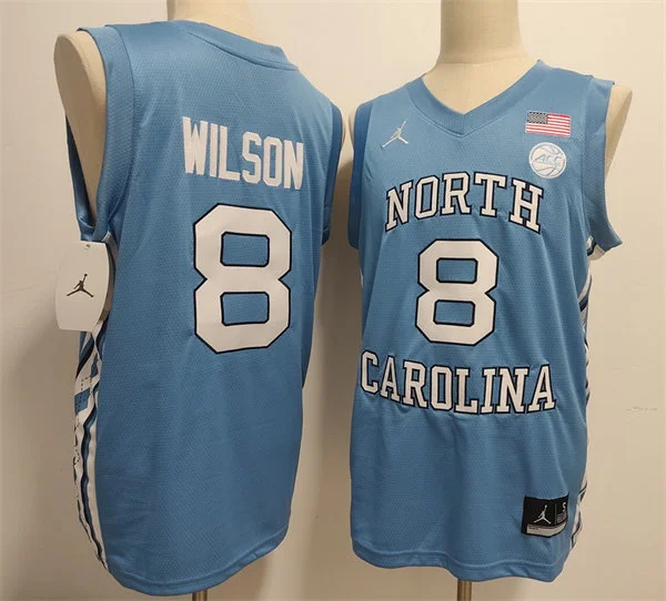 North Carolina Tar Heels #8 Caleb Wilson Blue College Basketball Game Jersey