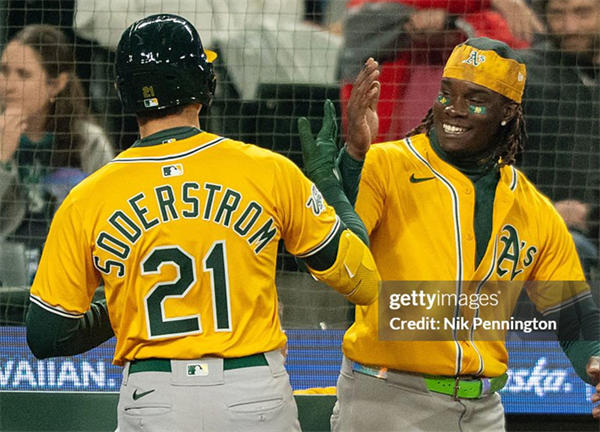 Men's Athletics #21 Tyler Soderstrom Nike 2025 Gold Alternate Limited Jersey