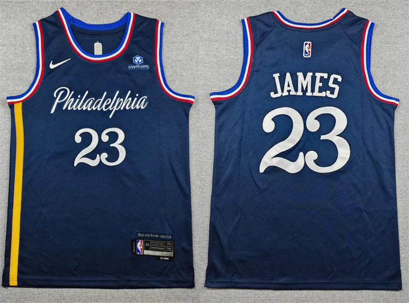 Mens Philadelphia 76ers #23 LeBron James Nike Navy 2025-26 City Edition Swingman Jersey