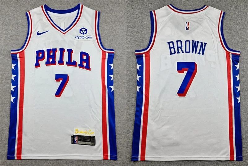 Mens Philadelphia 76ers #7 Jaylen Brown Nike White Association Edition Swingman Jersey