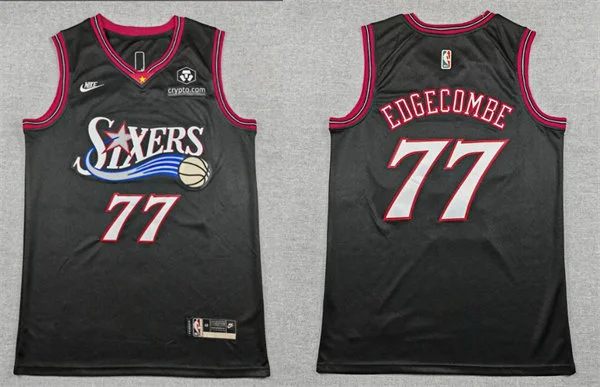 Mens Philadelphia 76ers #77 V. J. Edgecombe Nike Black Hardwood Classics Swingman Jersey
