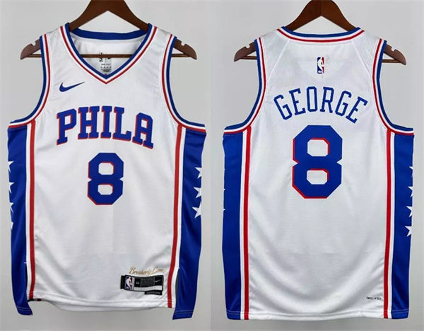 Mens Philadelphia 76ers #8 Paul George White Association Edition Jersey