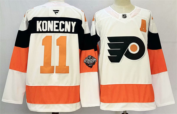 Mens Philadelphia Flyers #11 Travis Konecny White 2024 Stadium Series Jersey
