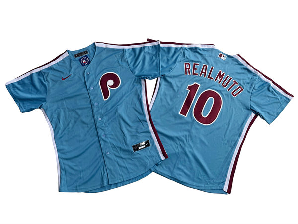 Mens Philadelphia Phillies #10 JT. Realmuto Nike Light Blue Authentic Alternate Baseball Jersey
