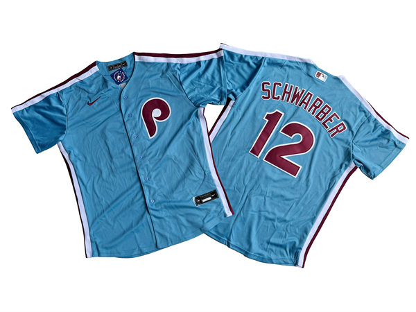 Mens Philadelphia Phillies #12 Kyle Schwarber Nike Light Blue Alternate Limited Player Jersey