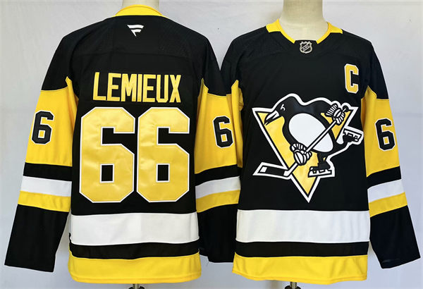 Mens Pittsburgh Penguins retired Player #66 Mario Lemieux Fanatics Home Black Player Jersey
