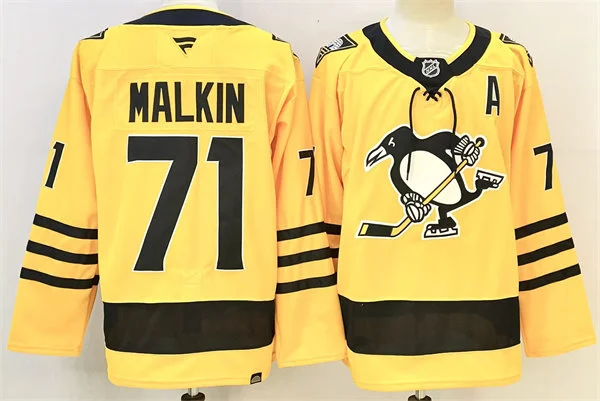 Mens Pittsburgh Penguins #71 Evgeni Malkin Fanatics Gold Alternate Premium Player Jersey