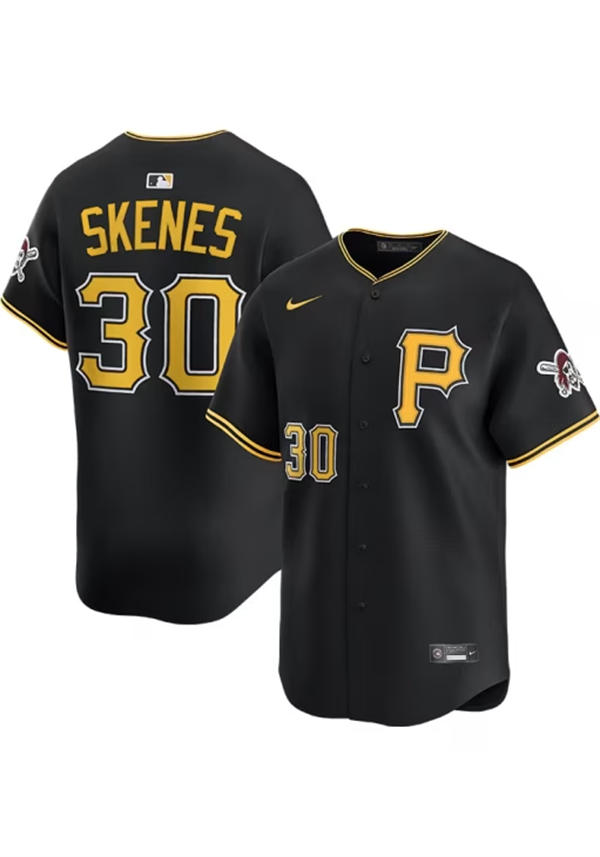 Mens Pittsburgh Pirates #30 Paul Skenes Nike Black Alternate Team Logo P Limited Player Jersey