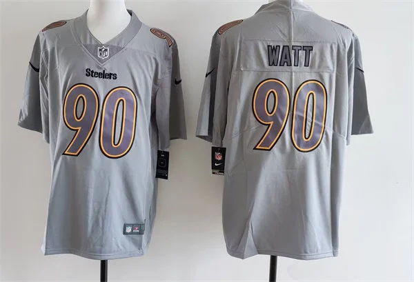 Men's Pittsburgh Steelers #90 T.J. Watt Gray Atmosphere Fashion Game Jersey