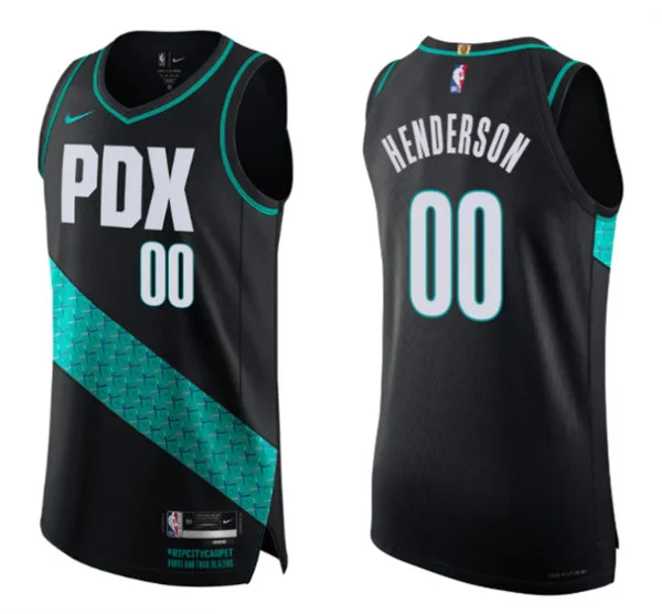 Mens Portland Trail Blazers #00 Scoot Henderson Black 2025-26 City Edition Swingman Jersey