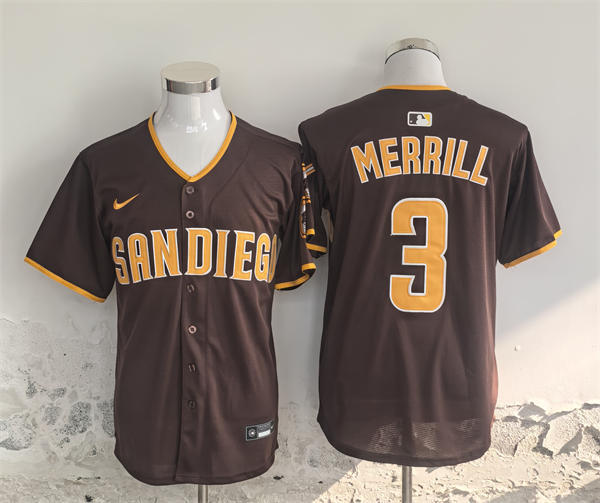Mens San Diego Padres #3 Jackson Merrill Nike Brown Away Limited Jersey