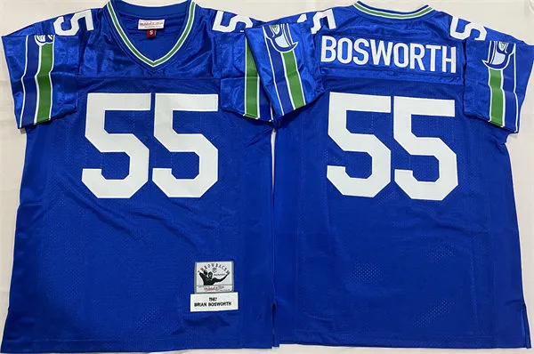Mens Seattle Seahawks #55 Brian Bosworth 1987 Royal Mitchell & Ness Legacy Throwback Jersey