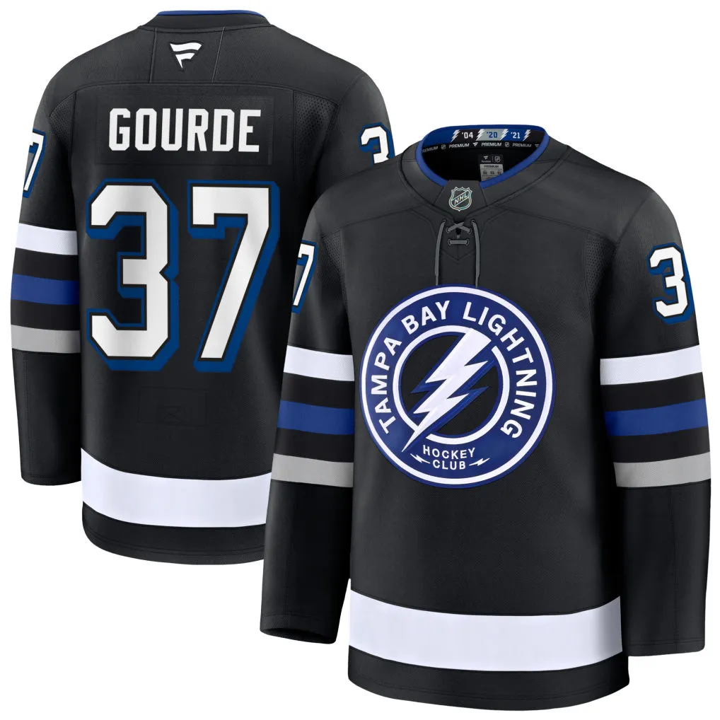 Mens Tampa Bay Lightning #37 Yanni Gourde Fanatics Black Alternate Premium Jersey