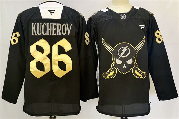 Mens Tampa Bay Lightning #86 Nikita Kucherov Fanatics Black GASPARILLA THEMED WARMUP JERSEY