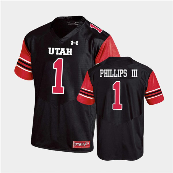 Mens Utah Utes #1 Clark Phillips III Under Armour Black stripe Sleeves Football Game Jersey