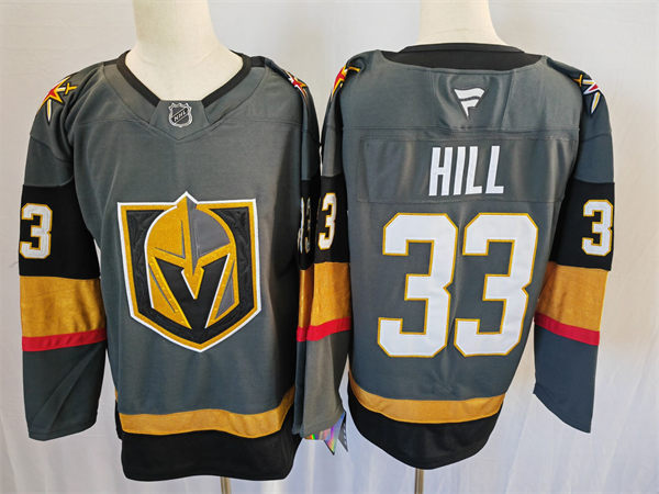 Mens Vegas Golden Knights #33 Adin Hill Stitched Fanatics Gray Alternate Premium Jersey
