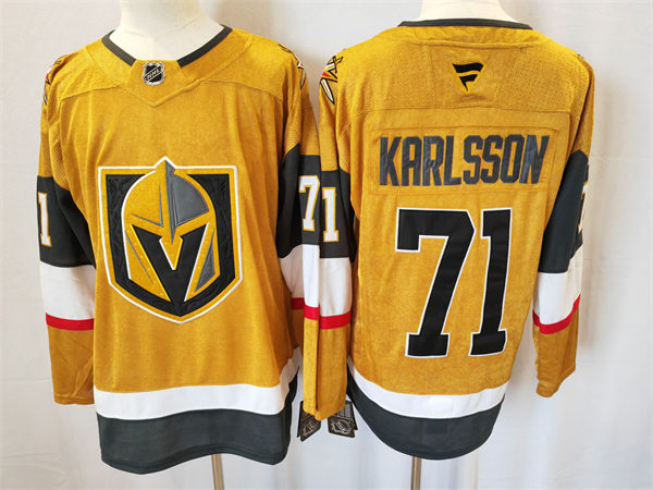 Mens Vegas Golden Knights #71 William Karlsson Stitched Fanatics Gold Home Player Jersey