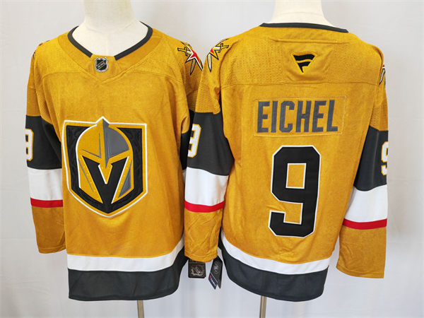 Mens Vegas Golden Knights #9 Jack Eichel Stitched Fanatics Gold Home Player Jersey
