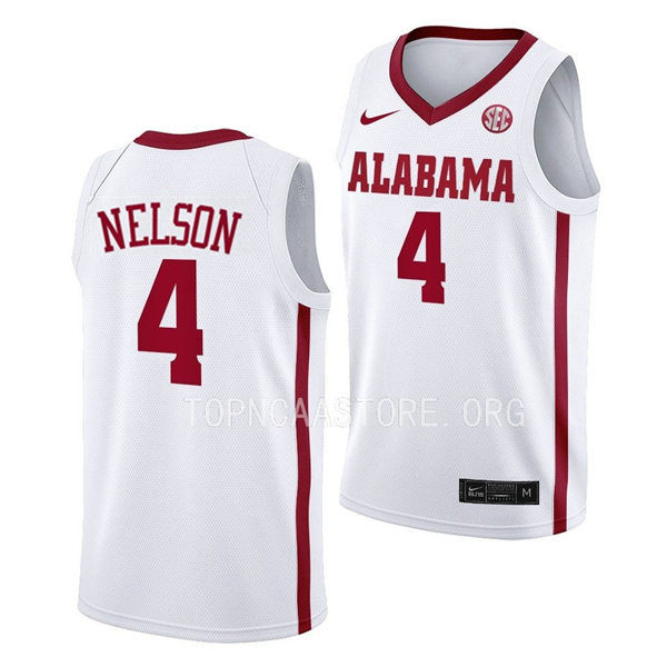 Mens Youth Alabama Crimson Tide #4 Grant Nelson Nike White College Basketball Game Jersey