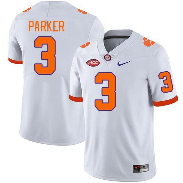 Mens Youth Clemson Tigers #3 T.J.Parker White College Football Game Jersey