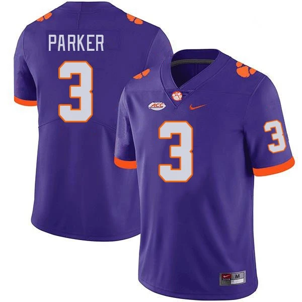 Mens Youth Clemson Tigers #3 T.J.Parker Purple College Football Game Jersey