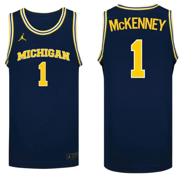 Michigan Wolverines #1 Trey McKenney Navy College Basketball Game Jersey