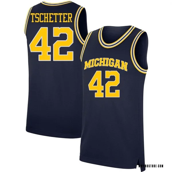 Mens Youth Michigan Wolverines #42 Will Tschetter Maize Navy College Basketball Game Jersey