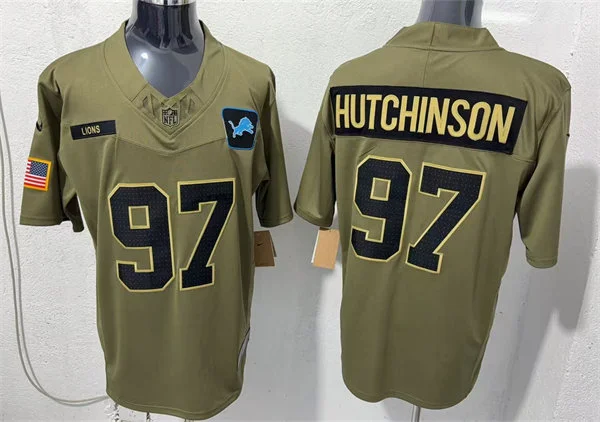 Mens Detroit Lions #97 Aidan Hutchinson Nike 2025 Salute to Service Limited Jersey - Olive