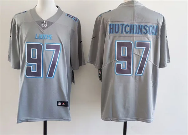 Mens Detroit Lions #97 Aidan Hutchinson Gray Atmosphere Fashion Game Jersey