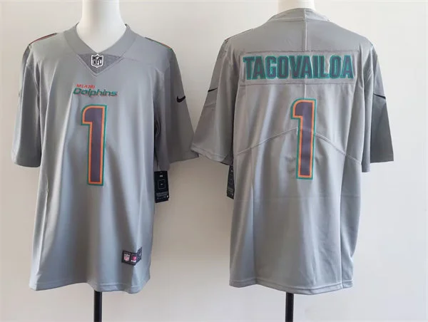 Mens Miami Dolphins #1 Tua Tagovailoa Gray Atmosphere Fashion Game Jersey