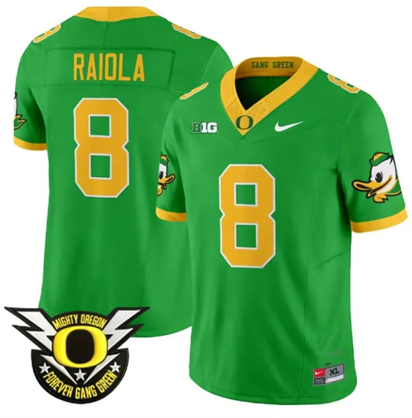 Mens Oregon Ducks #8 Dylan Raiola GANG GREEN Retro Football F.U.S.E. Limmited Jersey