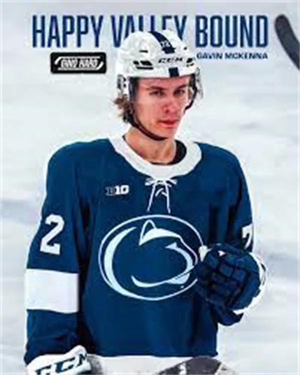 Penn State Nittany Lions #72 Gavin McKenna 2025 Navy Hockey Game Jersey