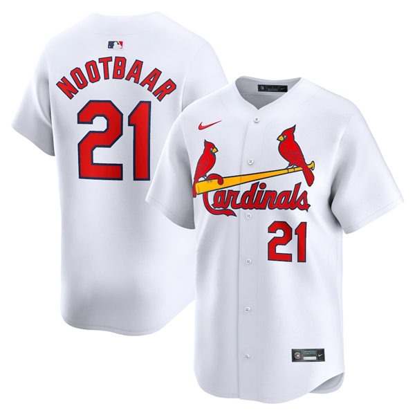 Mens St. Louis Cardinals #21 Lars Nootbaar Nike White Home CoolBase Jersey