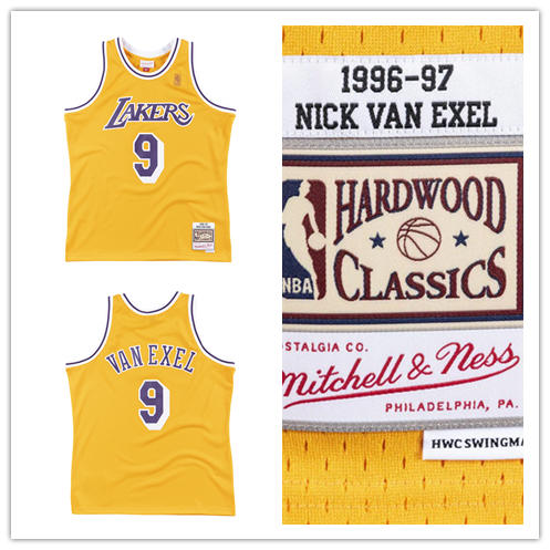 Men's Los Angeles Lakers #9 Nick Van Exel Gold 1996-97 Throwback Hardwood Classics  Jersey