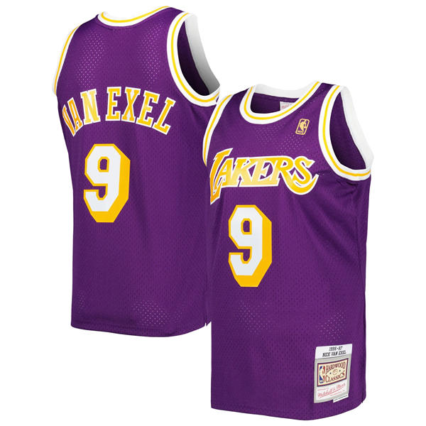Men's Los Angeles Lakers #9 Nick Van Exel Purple 1996-97 Throwback Hardwood Classics  Jersey