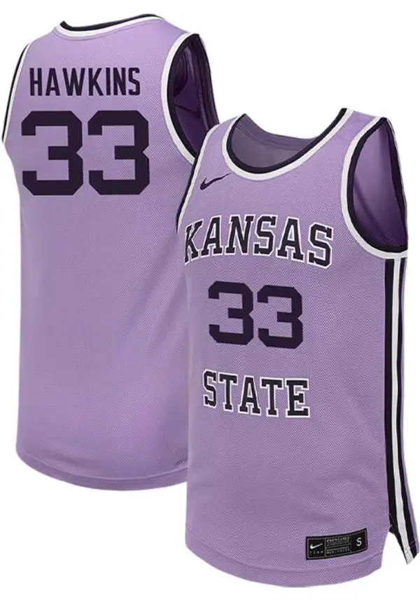 Mens Youth Kansas State Wildcats #33 Coleman Hawkins Purple College Basketball Game Jersey
