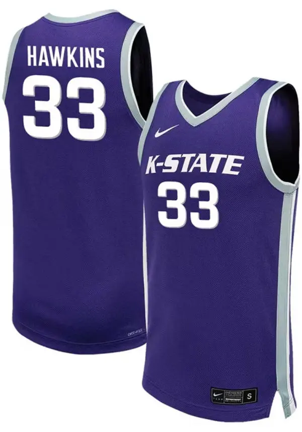 Mens Youth Kansas State Wildcats #33 Coleman Hawkins Purple K-STATE College Basketball Game Jersey