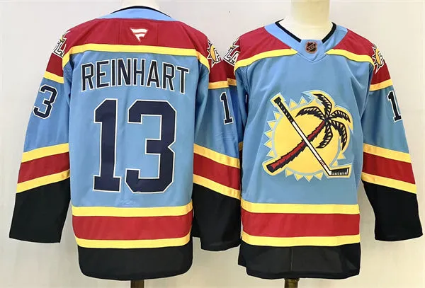 Men's Florida Panthers #13 Sam Reinhart Light blue 2022 Reverse Retro Primegreen Jersey