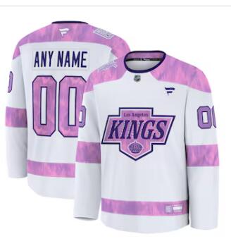 Men's Los Angeles Kings Custom Fanatics White 2024 Hockey Fights Cancer Practice Jersey
