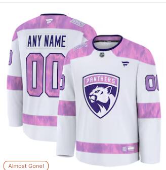 Men's Florida Panthers Custom Fanatics White 2024 Hockey Fights Cancer Practice Jersey