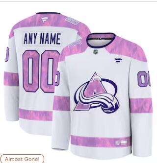 Men's Colorado Avalanche Custom Fanatics White 2024 Hockey Fights Cancer Practice Jersey